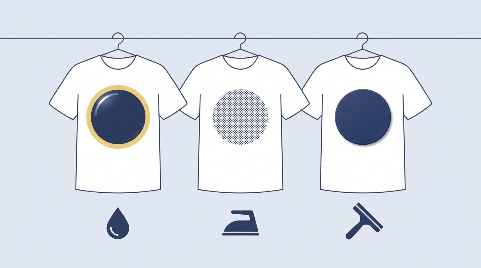 Tres camisetas con el mismo diseño y tres acabados distintos según la técnica